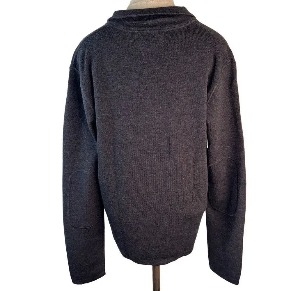 Banana Republic Mens Merino Wool Gray Button Collar Sweatshirt Medium Elbow Pads